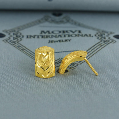 Carved 22k Gold studs earrings, Women Teen studs, Small gold earrings, studs Everyday Wear, screw back small handmade indian earrings,