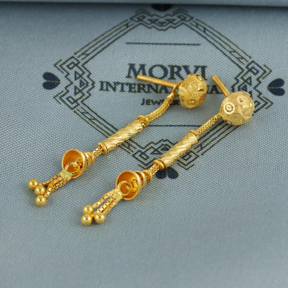 22k Yellow Gold Dangle Stud long Earrings Jewelry with chains , Vintage Tribal Traditional handmade jewelry, Made In India, K6684