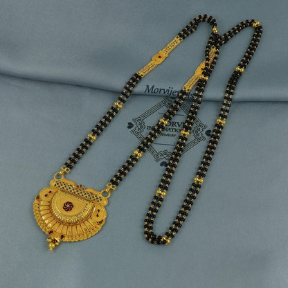 Beautiful 22k yellow gold pendant with black stone beads gold chain necklace mangalsutra indian traditional handmade jewelry, K6686