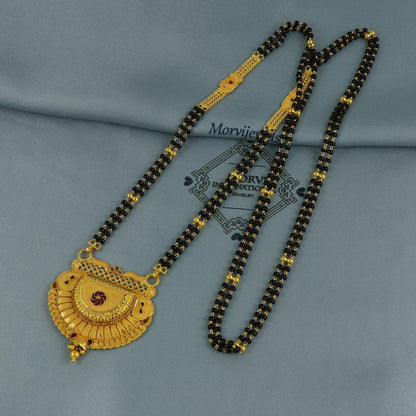 Beautiful 22k yellow gold pendant with black stone beads gold chain necklace mangalsutra indian traditional handmade jewelry, K6686