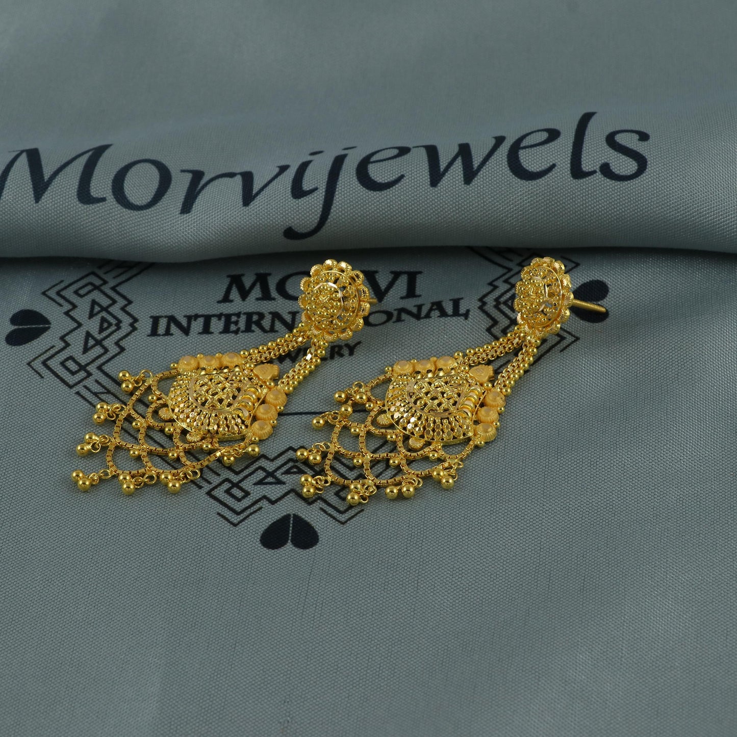 22k pure gold earrings indian asian gold dangle earrings for wedding handmade jewelry for women gift
