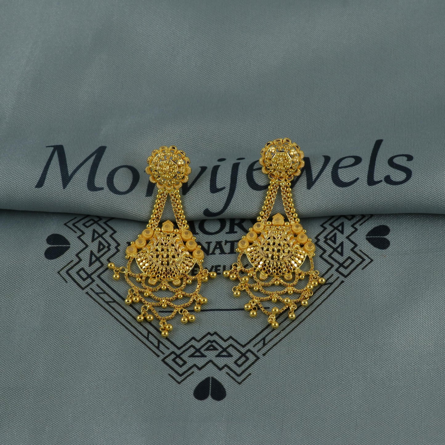 22k pure gold earrings indian asian gold dangle earrings for wedding handmade jewelry for women gift