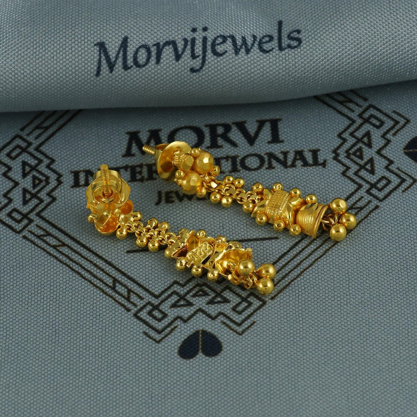 Pure 22k gold earrings indian asian gold dangle earrings for wedding handmade jewelry for women gift, vintage antique design earrings