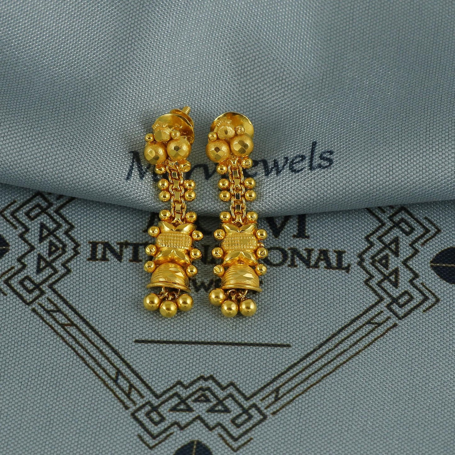 Pure 22k gold earrings indian asian gold dangle earrings for wedding handmade jewelry for women gift, vintage antique design earrings