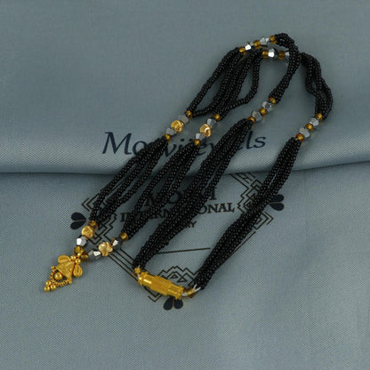 22k gold necklace mangalsutra necklace with small charm pendant amulet and black beads string, Indian Wife Jewelry gift,