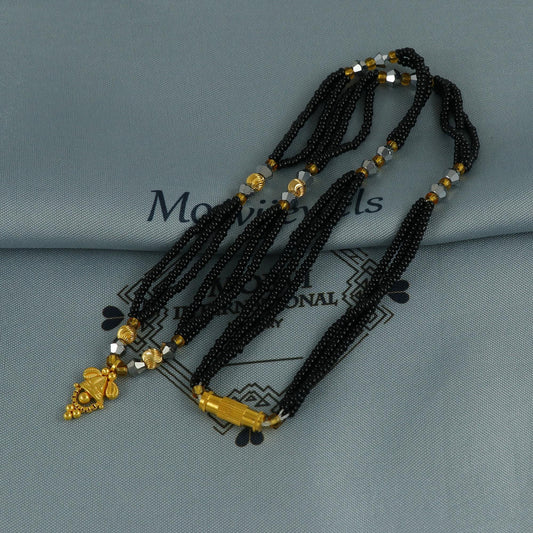 22k gold necklace mangalsutra necklace with small charm pendant amulet and black beads string, Indian Wife Jewelry gift,