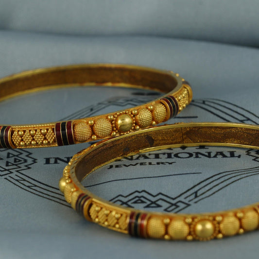 18K Solid Gold Bangle Bracelet Chunky, Minimalist 90s Style, Pure Delicate 18k Gold Bangles Indian Handmade light weight, wax filled