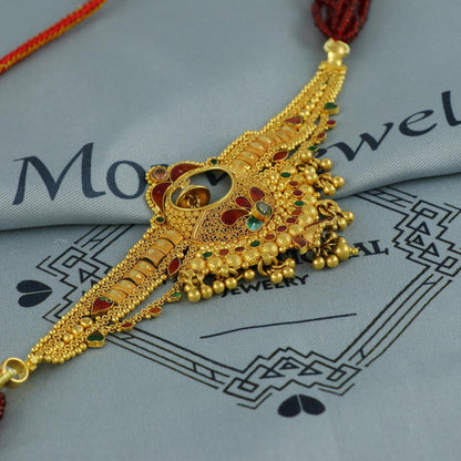 22k Gold Indian Choker Necklace | Handmade Traditional Gold Jewelry | 90s Style Pure Gold Necklace, K6749