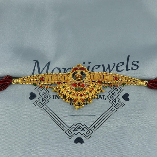 22k Gold Indian Choker Necklace | Handmade Traditional Gold Jewelry | 90s Style Pure Gold Necklace, K6749