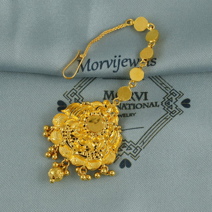 22k 18k Gold Indian Mang Tikka Head Jewelry For Wedding Party Wear, Traditional Indian Gold Handmade Jewelry for Gift