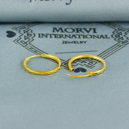 20k Yellow Gold Diamond Cut Hoop Bali Earrings  Handmade  Yellow gold earrings for women, Valentine Day gift, Real gold earrings