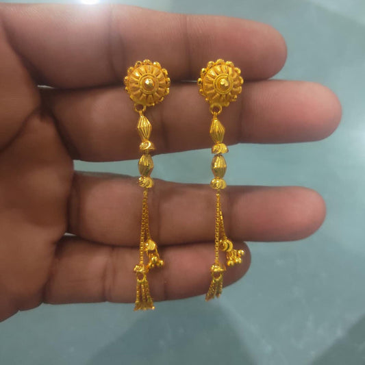 Custom Made 22k Yellow Gold Earrings, 22k Long dangle earrings, Indian Classic Gold Floral Women Earrings, K6754