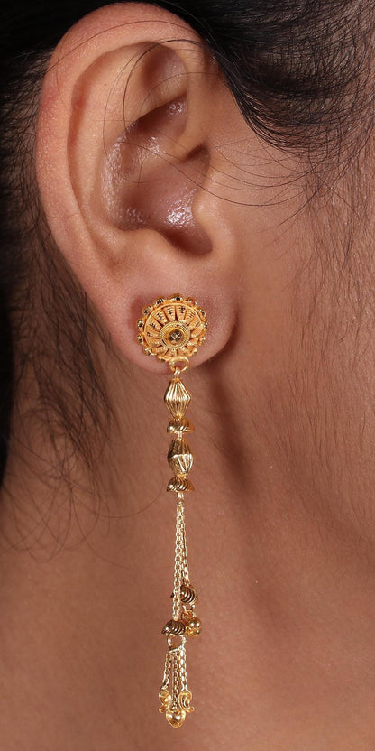 Custom Made 22k Yellow Gold Earrings, 22k Long dangle earrings, Indian Classic Gold Floral Women Earrings, K6754