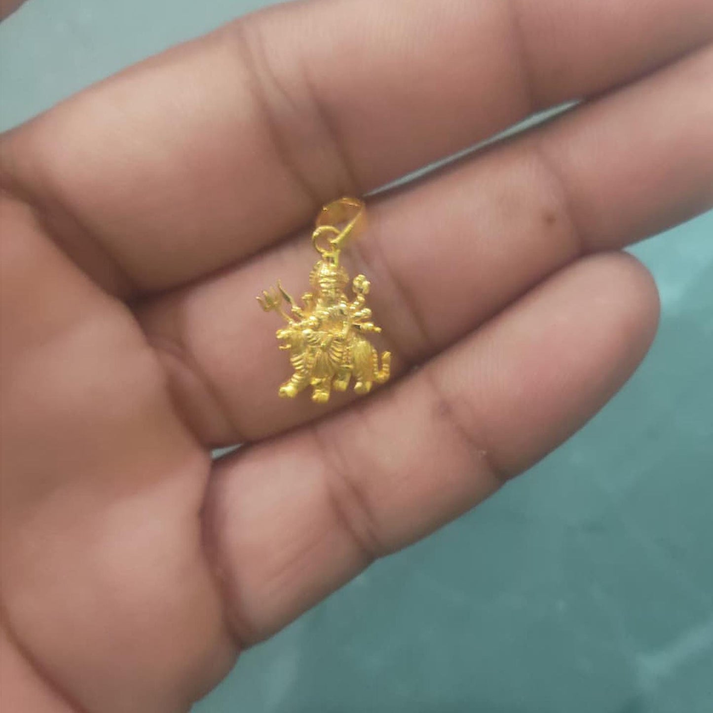 Custom Made Pure Handcrafted 22k Gold Sherawali MAA Durga Pendant: Indian Hindu Goddess Jewelry