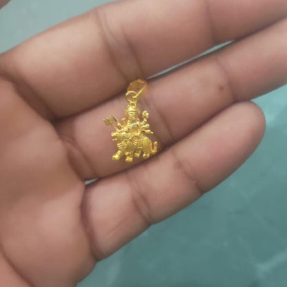Custom Made Pure Handcrafted 22k Gold Sherawali MAA Durga Pendant: Indian Hindu Goddess Jewelry