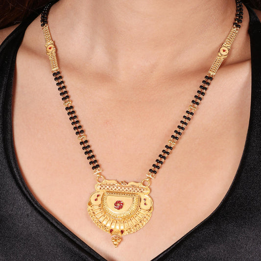 Beautiful 22k yellow gold pendant with black stone beads gold chain necklace mangalsutra indian traditional handmade jewelry, K6686