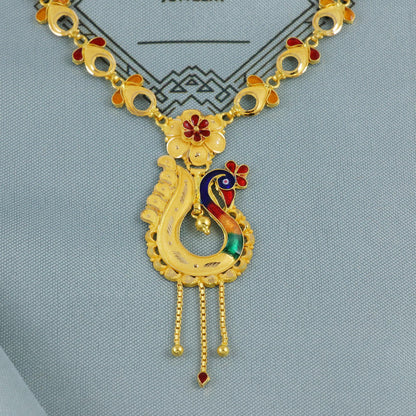 22k Yellow Gold Necklace Earrings Set, Peacock Indian Gold necklace, Indian Gold Jewelry, 22kt Gold Necklace, wedding Pure Gold Handmade