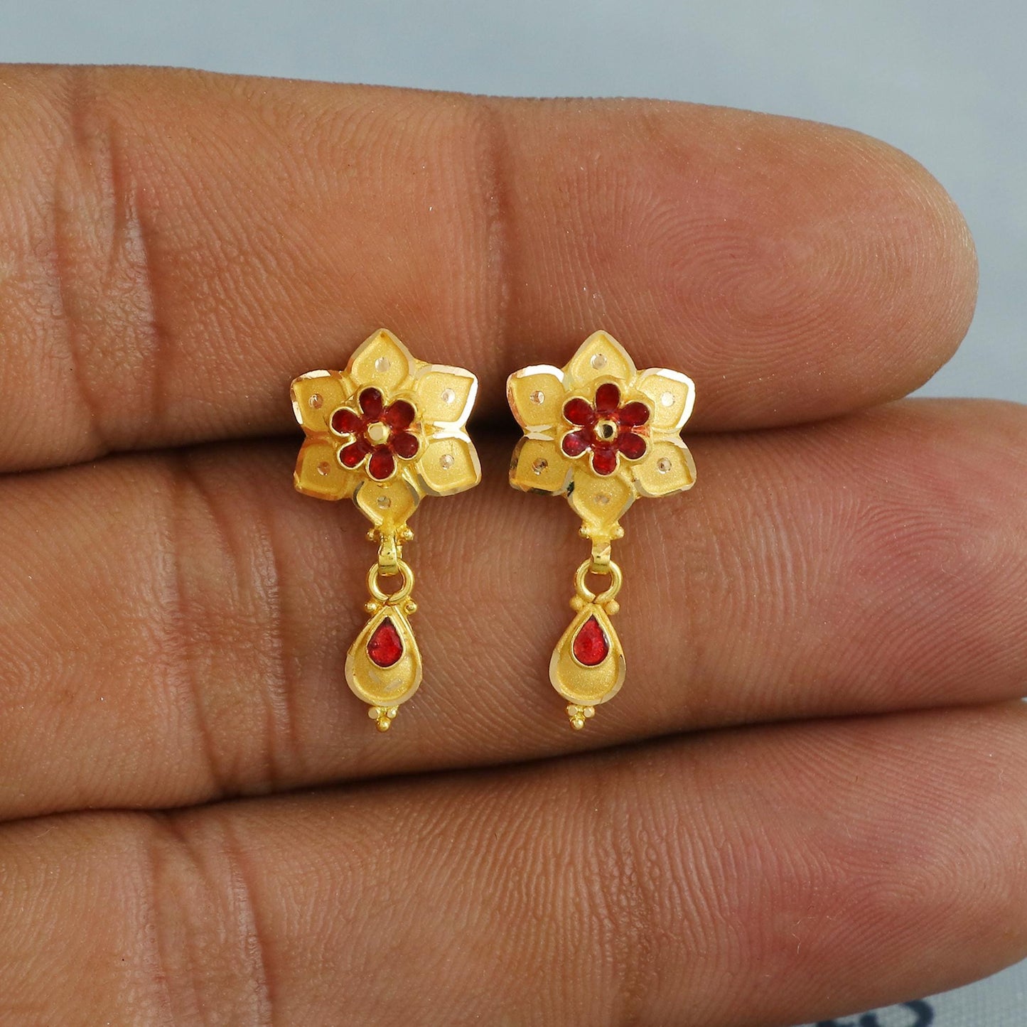 22k Yellow Gold Necklace Earrings Set, Indian Gold necklace, Indian Gold Jewelry, 22kt Gold Necklace, Leaf wedding Pure Gold Handmade design
