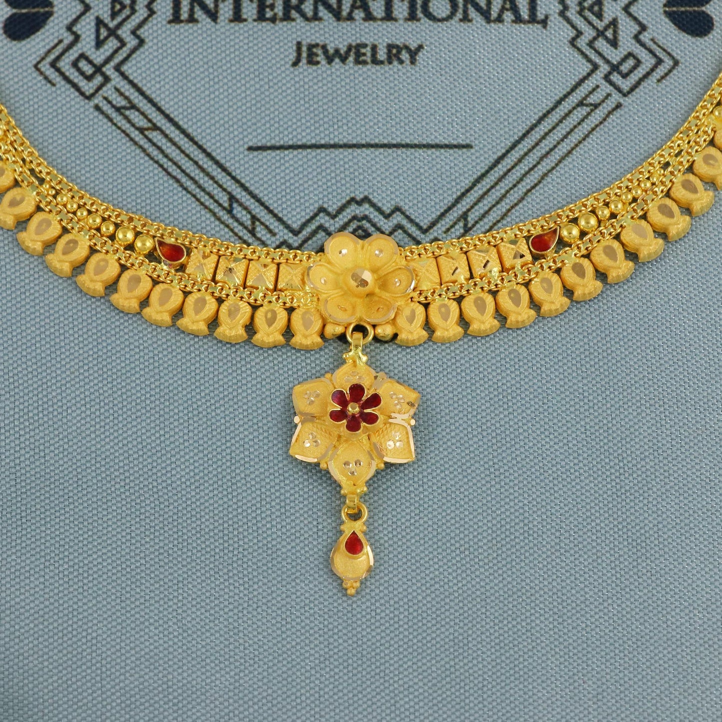 22k Yellow Gold Necklace Earrings Set, Indian Gold necklace, Indian Gold Jewelry, 22kt Gold Necklace, Leaf wedding Pure Gold Handmade design