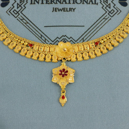 22k Yellow Gold Necklace Earrings Set, Indian Gold necklace, Indian Gold Jewelry, 22kt Gold Necklace, Leaf wedding Pure Gold Handmade design