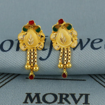 22k Yellow Gold Necklace Earrings Set, Indian Gold necklace, Indian Gold Jewelry, 22kt Gold Necklace, Lightweight Gold Set Delicate Jewelry