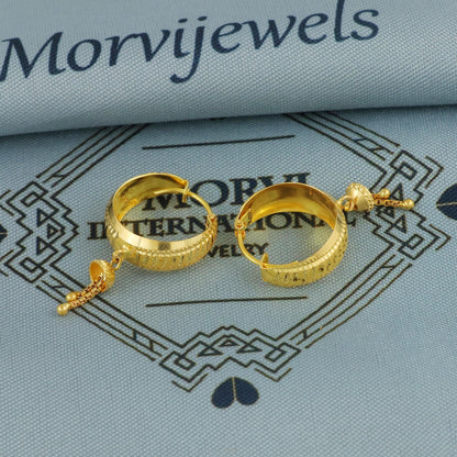 Pure 18k Yellow Gold Hoop Bali Huggies Earrings , Handmade Yellow gold chain earrings for women, dainty indian gold earrings gift