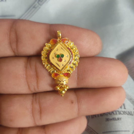 Locket 22k Yellow Gold Pendant Necklace Handmade Indian Handmade Vintage Antique Design Jewelry, K6706