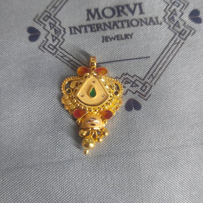 Locket 22k Yellow Gold Pendant Necklace Handmade Indian Handmade Vintage Antique Design Jewelry, K6711