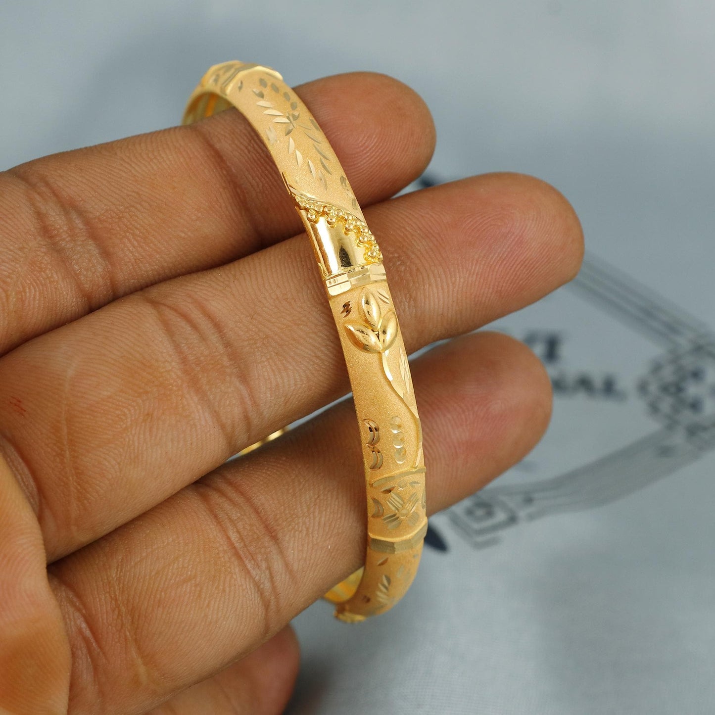 22k Gold Bangle Indian Handmade lightweight, wax filled, Single Bangle, all size, Handmade Gold Bangle Floral Design, 22k Jewelry Indian