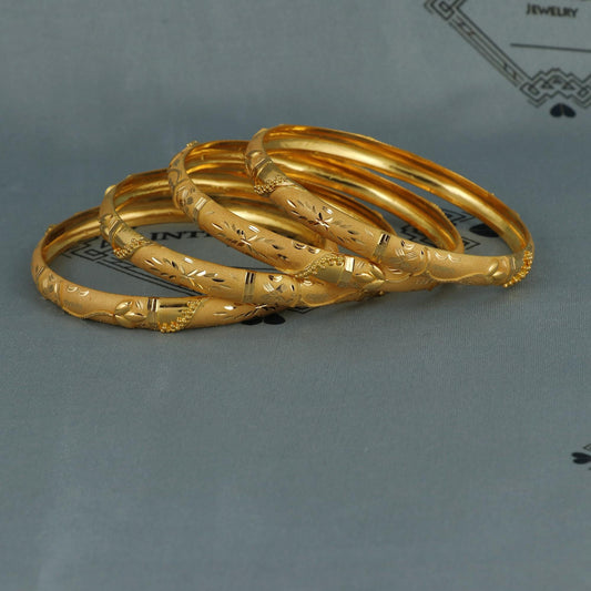 22k Gold Bangle Indian Handmade lightweight, wax filled, Four Bangles Set, all size, Handmade Gold Bangle Floral Design, 22k Jewelry Indian