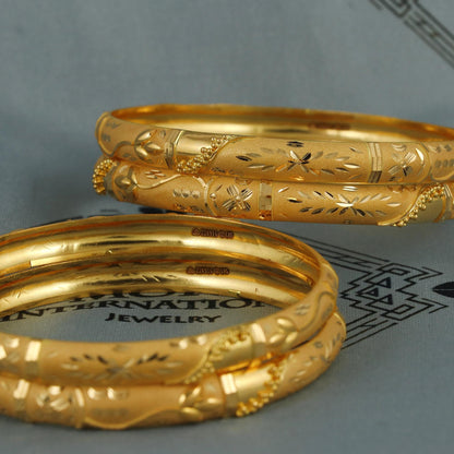 22k Gold Bangle Indian Handmade lightweight, wax filled, Four Bangles Set, all size, Handmade Gold Bangle Floral Design, 22k Jewelry Indian
