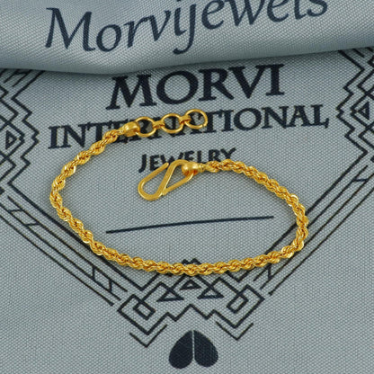 Rope Style Genuine Gold Bracelet for Baby Kids Child, 5 inches Real Gold Chain Bracelet Handmade Jewelry from India, delicate Jewelry, K6720