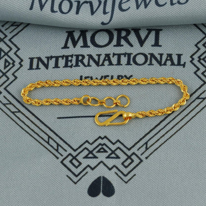 Rope Style Genuine Gold Bracelet for Baby Kids Child, 5 inches Real Gold Chain Bracelet Handmade Jewelry from India, delicate Jewelry, K6720