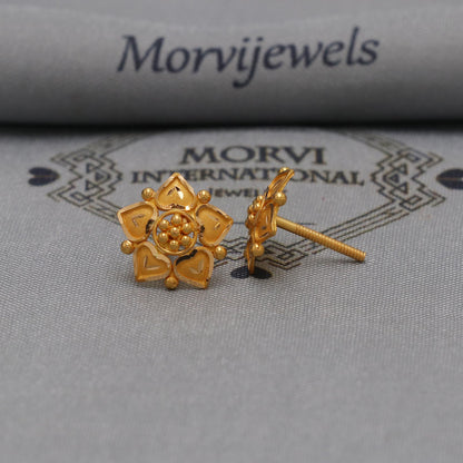 22k Gold Studs earrings, screw back small  earrings, Genuine Gold Earrings Indian Handmade Jewelry for Women, K6723