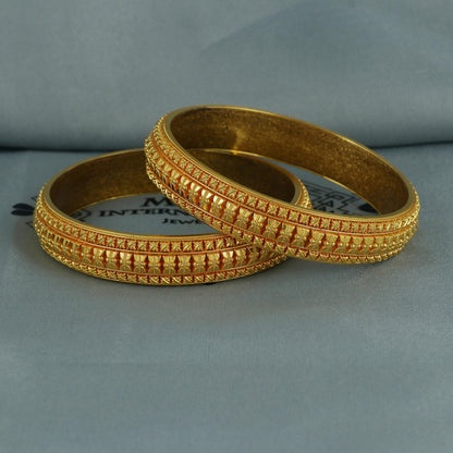 Real 22k gold bangle bracelet, Indian gold bangle jewelry, wedding bridal jewelry, inner wax filled, 13mm floral vintage bangle, K6733