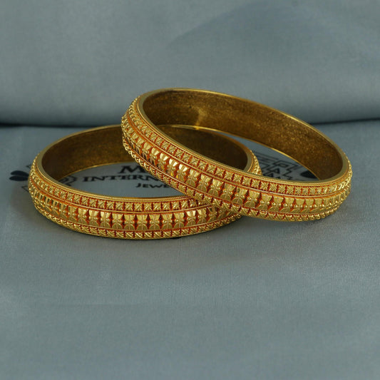 Real 22k gold bangle bracelet, Indian gold bangle jewelry, wedding bridal jewelry, inner wax filled, 13mm floral vintage bangle, K6733