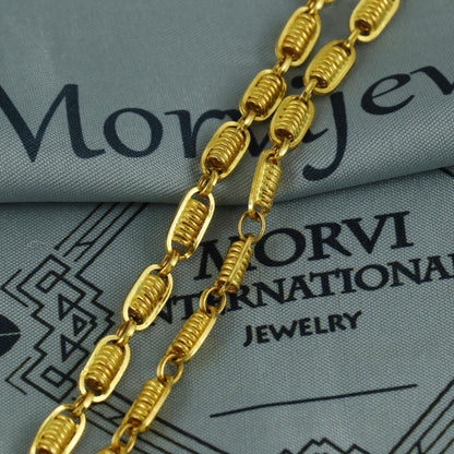 22K Gold Intricate Chain Curb Spiral Rings Cable Chain Necklace, Genuine Gold Vintage Old Design 22kt Chain, K6732