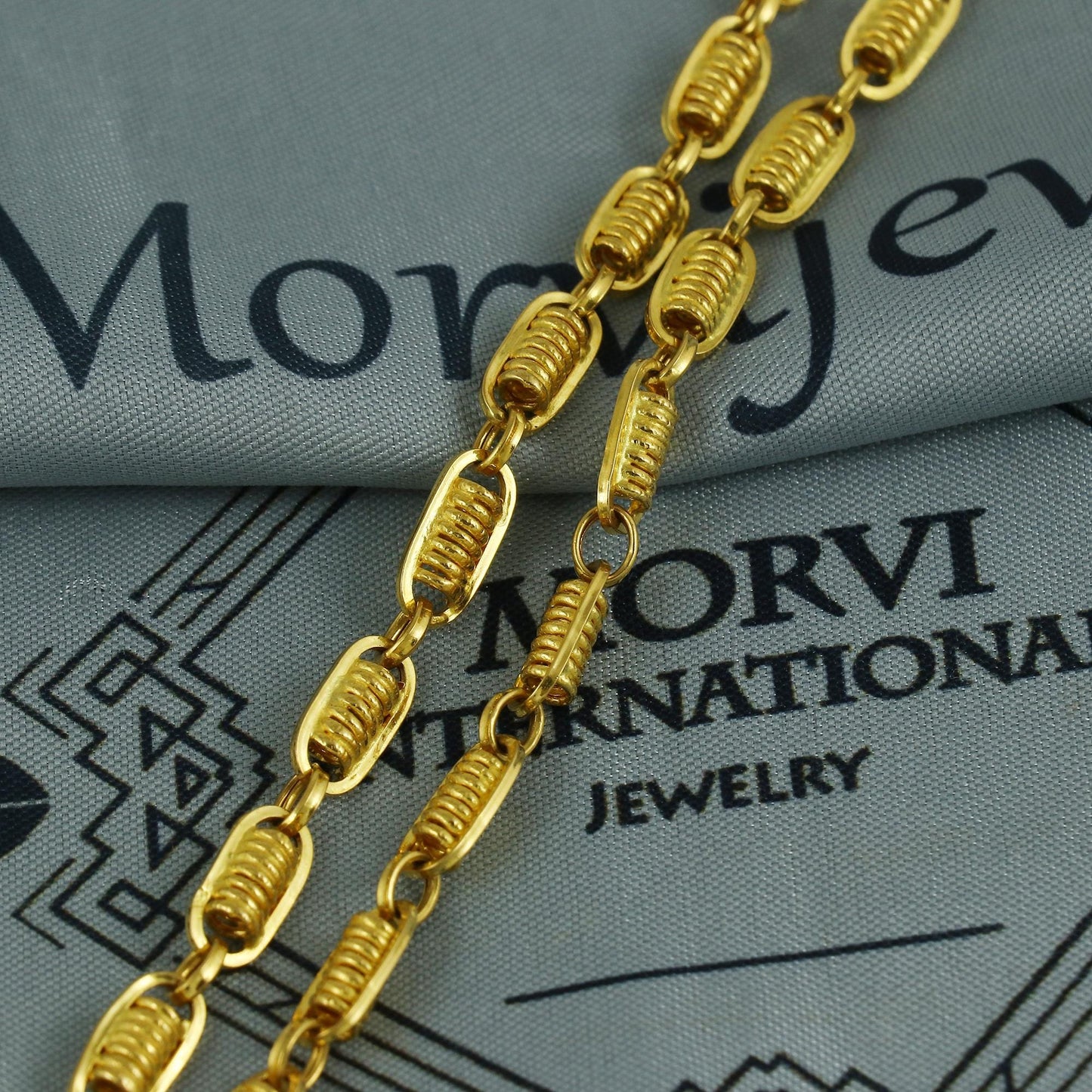 22K Gold Intricate Chain Curb Spiral Rings Cable Chain Necklace, Genuine Gold Vintage Old Design 22kt Chain, K6732