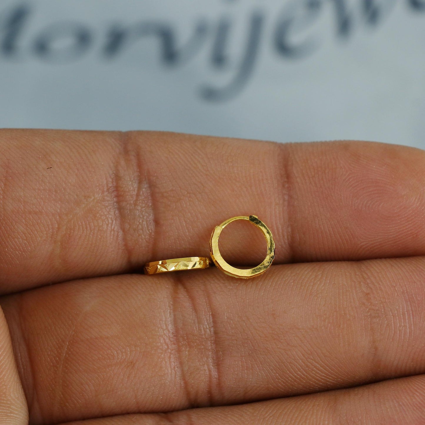 20k 18k Yellow Gold Leaf Pattern Hoop Bali Women Cartilage or Baby Earrings Small, Handmade Yellow gold earrings, gift, Real gold earrings