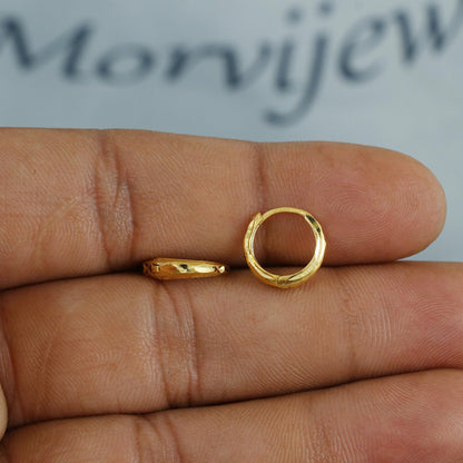 20k 18k Yellow Gold Engraved Hoop Bali Women Cartilage or Baby Earrings Small, Handmade Yellow gold earrings, gift, Real gold earrings