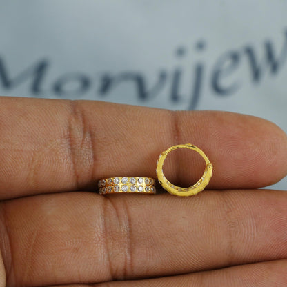 White Stone 20k 18k Yellow Gold Hoop Bali Women Cartilage or Baby Earrings Small, Handmade Yellow gold earrings, gold earrings