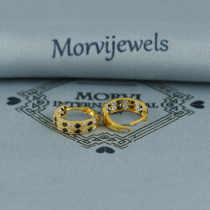 Dark Blue & White Stone 20k 18k Yellow Gold Hoop Bali Women Cartilage or Baby Earrings Small, Handmade Yellow gold earrings, gold earrings