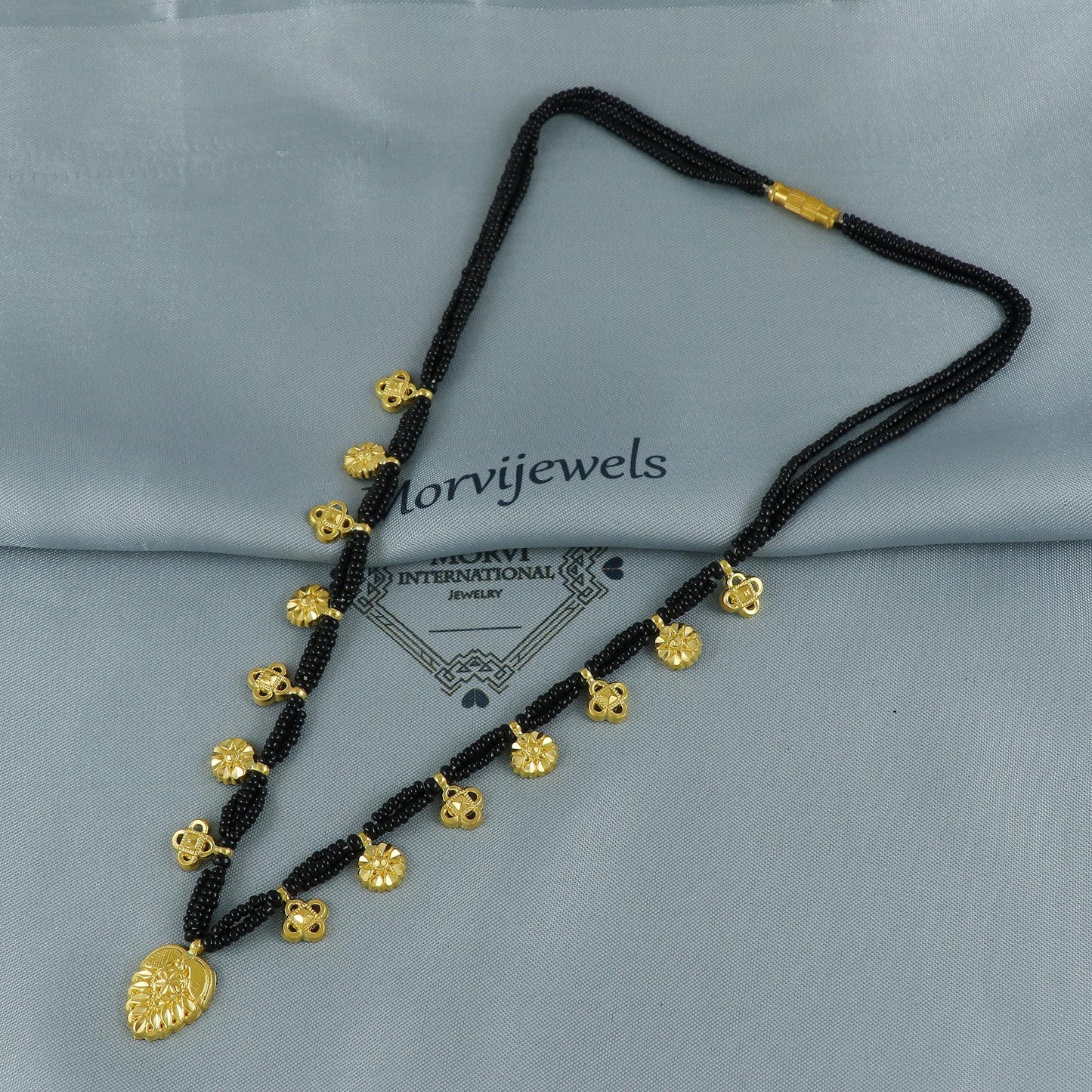 20k gold charms small pendants mangalsutra necklace with black beads, Indian Wife Jewelry gift, 22k gold pendant