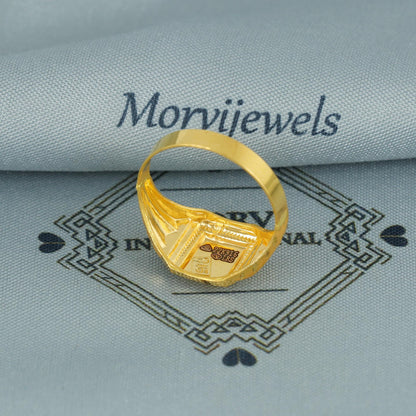 22k Gold Ring, Geometric Embossed Gold Ring, Carved Square Gold Ring, Handmade Traditional Engraved Ring, K6799