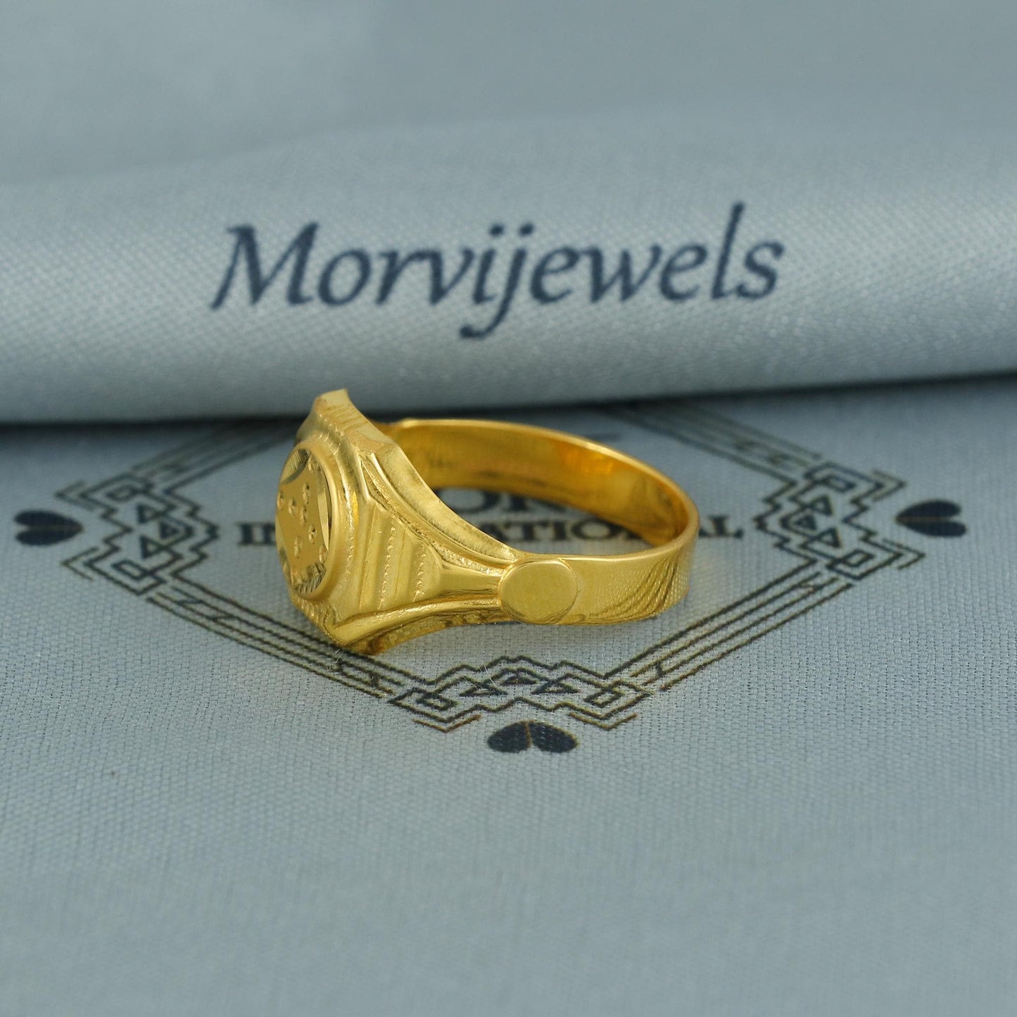 22k Gold Ring, Geometric Embossed Gold Ring, Unisex Vintage Gold Ring, Handmade Traditional Engraved Ring, K6800