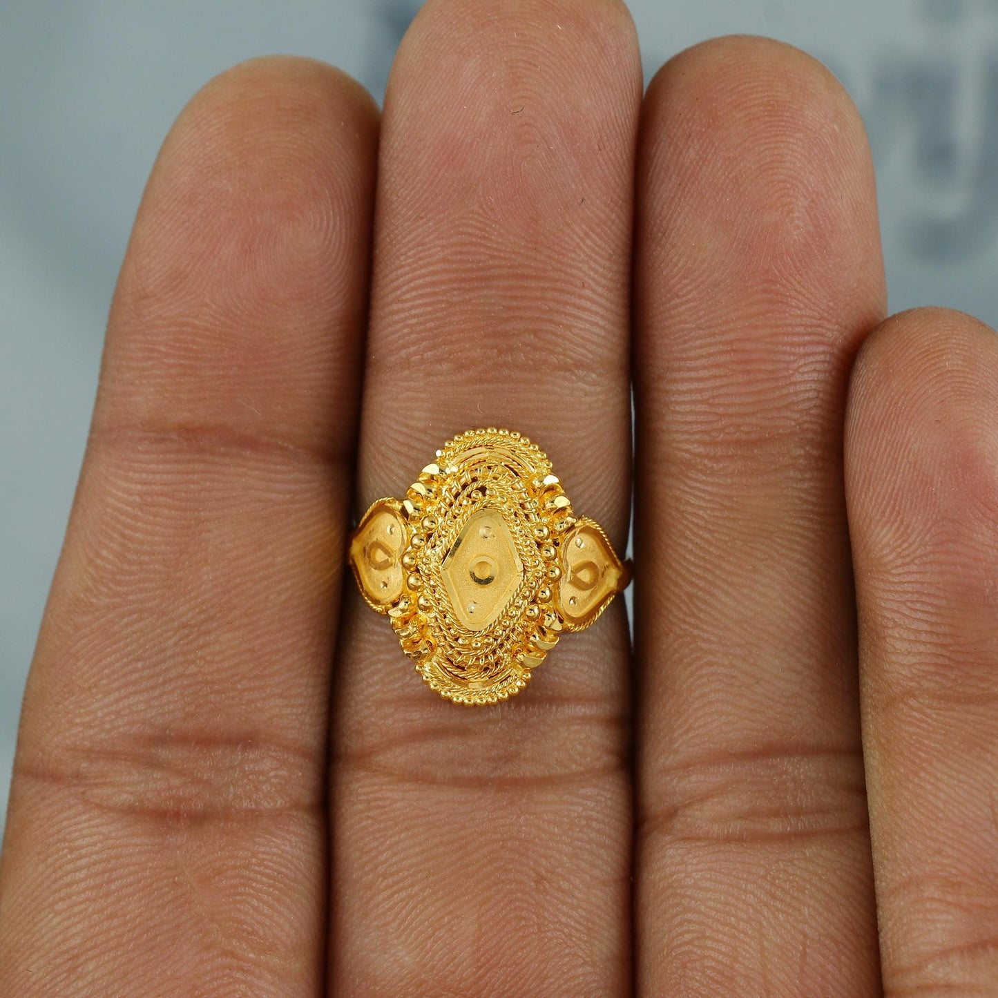 Real Handmade 22k Gold Ring, Filigree Beads Indian Traditional Style Gold Ring, Gold Ring, Handmade Antique Ring, K6801