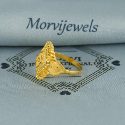 Real Handmade 22k Gold Ring, Filigree Beads Indian Traditional Style Gold Ring, Gold Ring, Handmade Antique Ring, K6801
