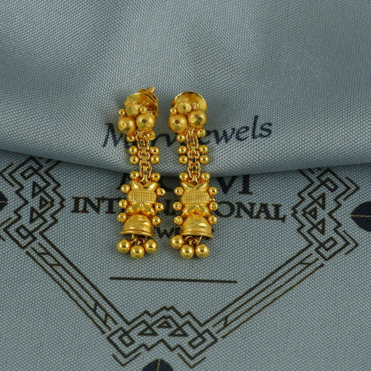 Pure 22k gold earrings indian asian gold dangle earrings for wedding handmade jewelry for women gift, vintage antique design earrings