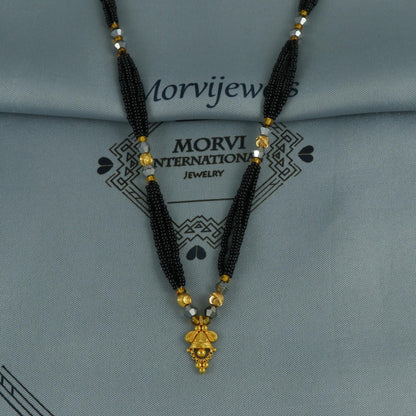 22k gold necklace mangalsutra necklace with small charm pendant amulet and black beads string, Indian Wife Jewelry gift,