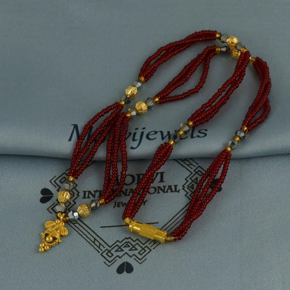 22k gold necklace mangalsutra necklace with small charm pendant amulet and red beads string, Indian Wife Jewelry gift,